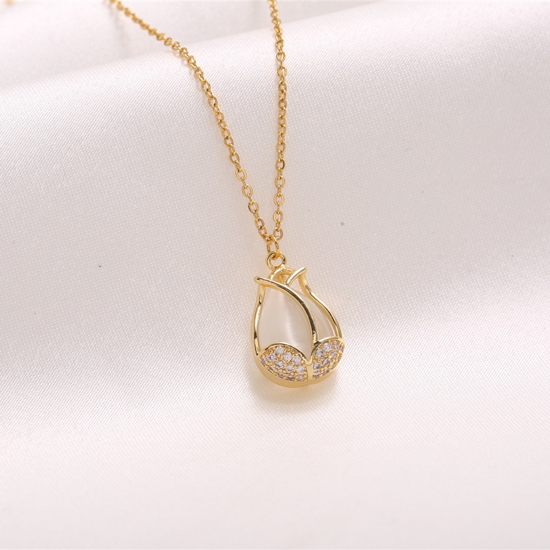 2022 Kalung Rantai Liontin Bunga Tulip Hias Opal Gaya Sexy Untuk Wanita