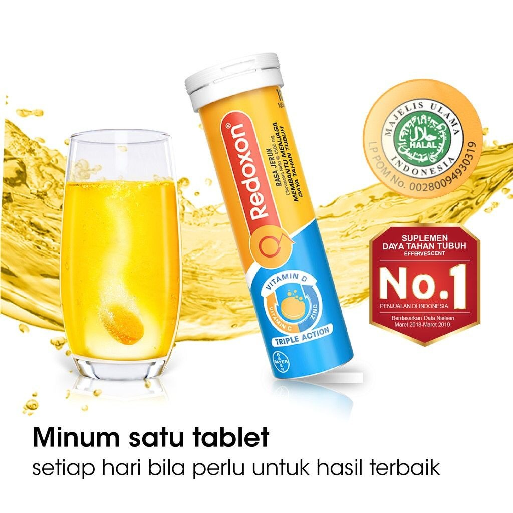 Redoxon Vitamin C, D &amp; Zinc Rasa Jeruk 10 Tablet