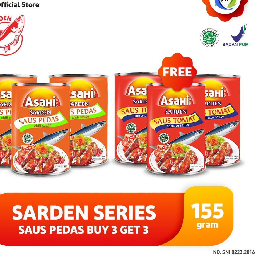 

44F❀ AsaHi Sarden Saus Pedas 155 gr - Buy 3 Get 3 Sarden Saus Tomat 155 gr Barang Laris