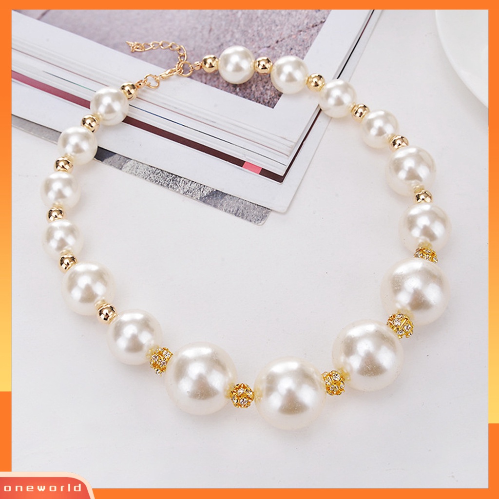 [WONE] Kalung Wanita Berlian Imitasi Mutiara Imitasi Bahan Alloy Round Short Type Necklace Untuk Valentine Day