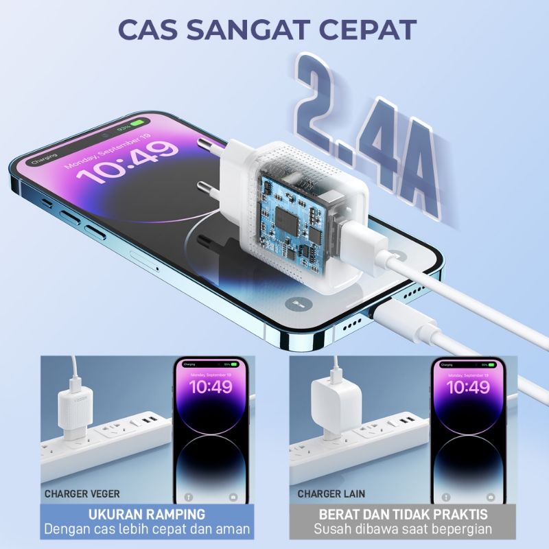 ✅BEST SALLER KEPALA CHARGER SUPORT IOS DAN ANDROID VEGER VR-C3 2.4A BATOK TRAVEL CHARGER ADAPTOR PORT USB /ADAPTER 2A FAST CHARGING USB