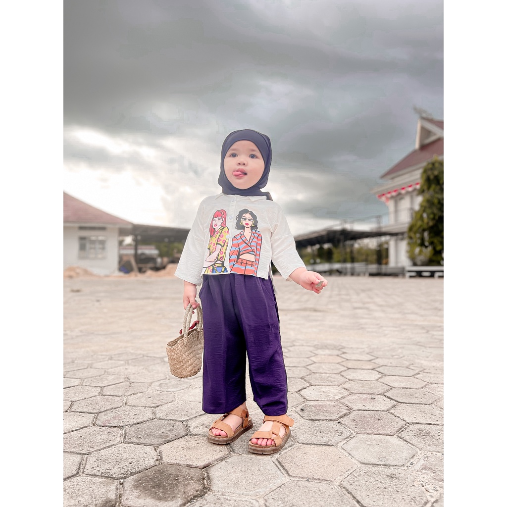 Zahra Setelan Anak Perempuan Viona Crop Bahan Crinkle | Pakaian Anak Kekinian Umur 1 - 7 Tahun