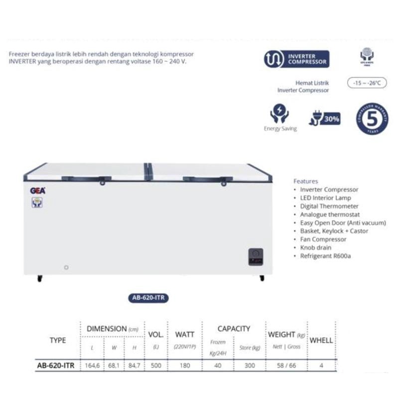 GEA Chest Freezer AB-620-ITR / AB-620ITR (500L) INVERTER