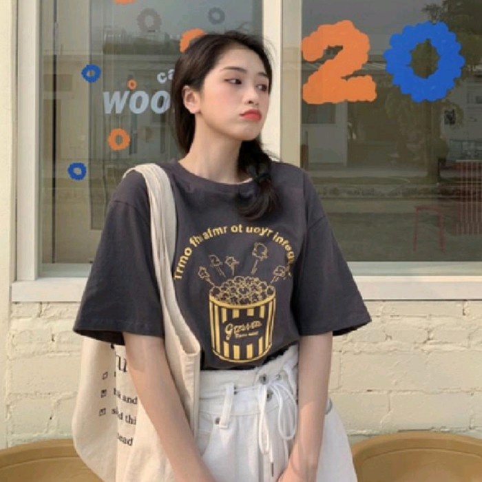 KAOS OVERSIZE COKLAT CREAMY PUFF KOREA / ATASAN BASIC CASUAL WANITA KOREA / BAJU KOREA LUCU JUMBO BI