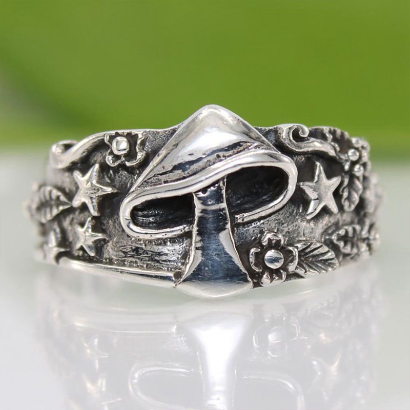 Cincin Pola Bunga Bintang Jamur Liar Untuk Pria Dan Wanita Retro Punk Statement Couple Ring Klub Malam Hip Hop Biker Ring Hadiah