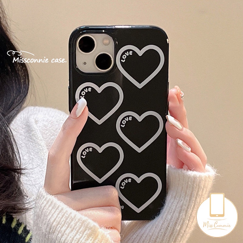 Casing Soft TPU Cover Kompatibel Untuk IPhone 7Plus 8Plus 11 Pro Max XR 14 13 12 Pro Max 7 8 Plus 14 Plus X XS Max SE 2020 Kartun Love Hati Glossy Halus Full Pelindung Casing Ponsel