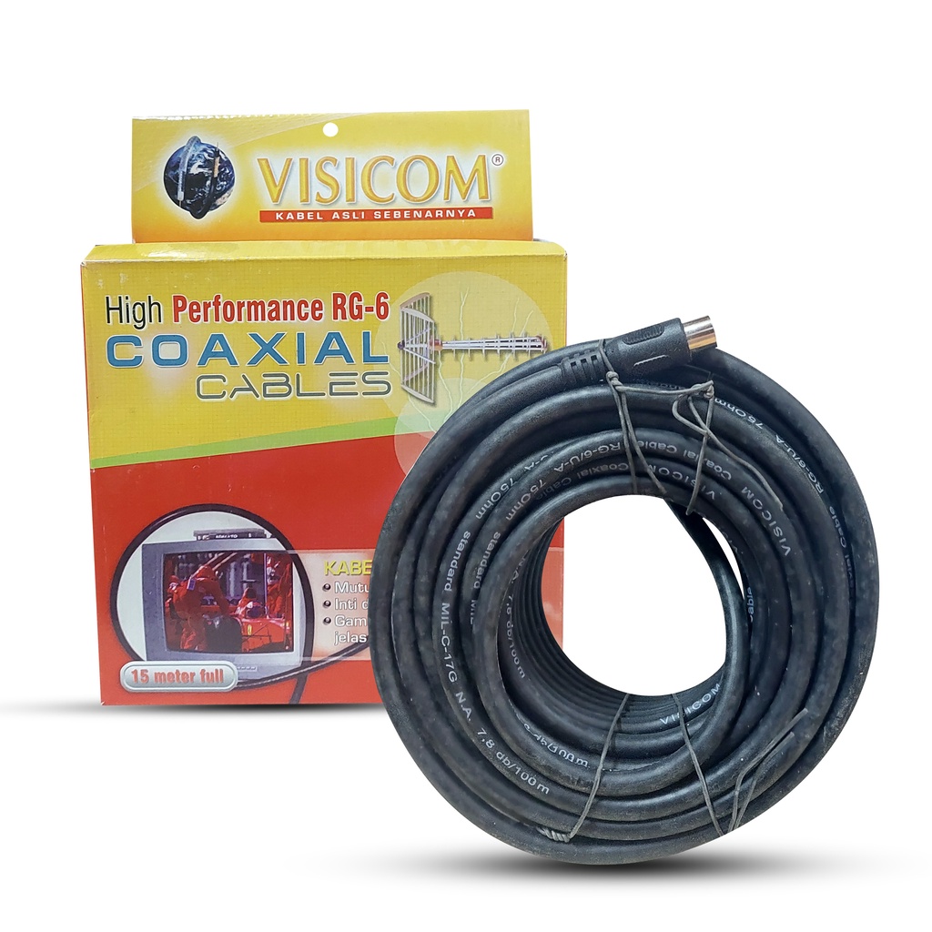 Kabel Antena TV Visicom Coaxial Rg6 + Jack 15 Meter