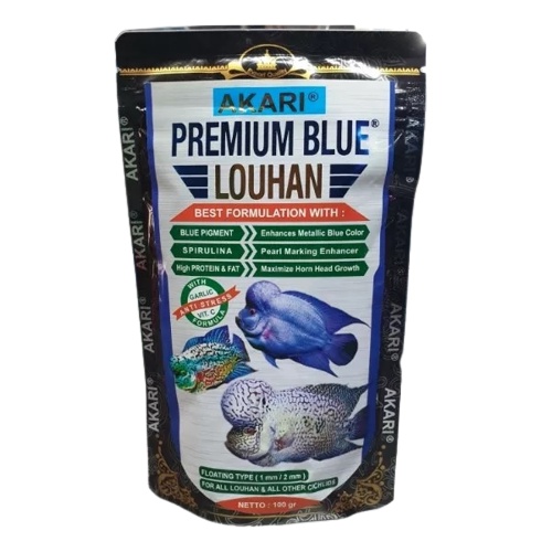 PELET AKARI PREMIUM BLUE LOUHAN 100GRAM CICHLASOMAS FLOATING 2MM PELET IKAN LOUHAN PAKAN IKAN LOUHAN