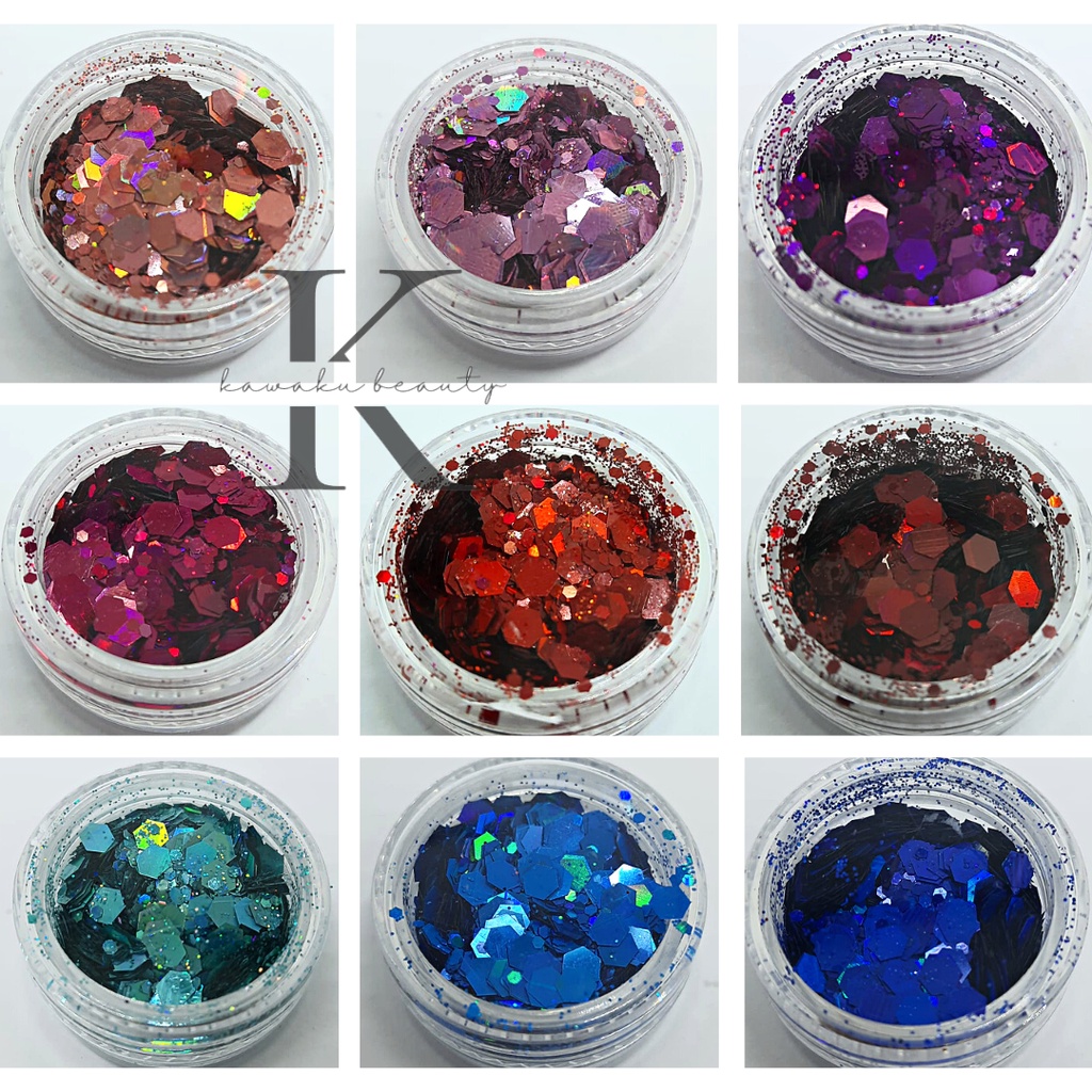 AKSESORIS GLITTER NAIL ART GLITTER SEQUIN HEXAGON LASER/ Bubuk Glitter kasar/ Hiasan Kutek Kuku