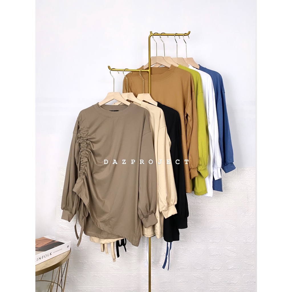 Sasani Kaos Serut Samping Sasani top serut Blouse Serut Blouse tali serut Tangan Panjang Ld 115 Kaos Korea by Dazproject