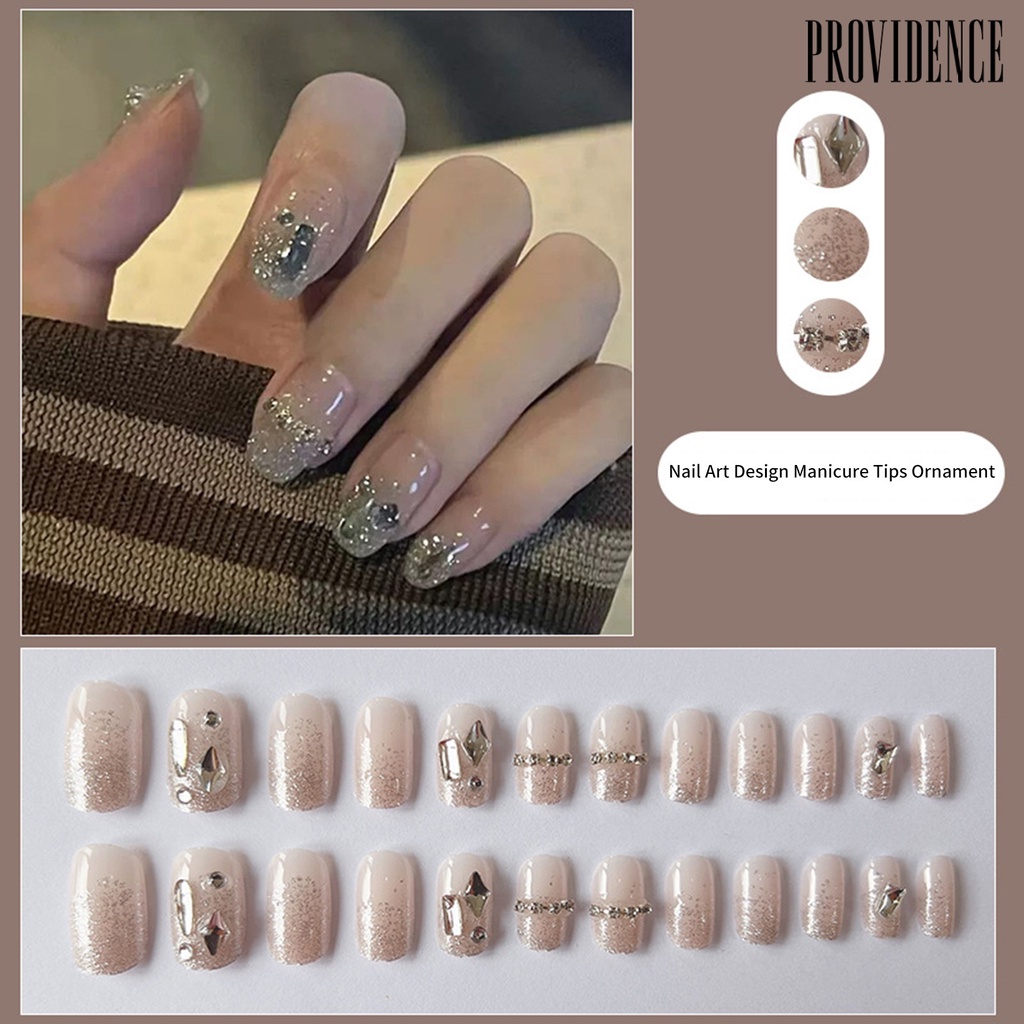 Providence 1set Kuku Buatan Mempesona Efek Visual Penuh Penutup Dilepas DIY Berkilau Rusak Faux Diamond Rantai Tekan Pada Pendek Kuku Palsu Salon Pasokan