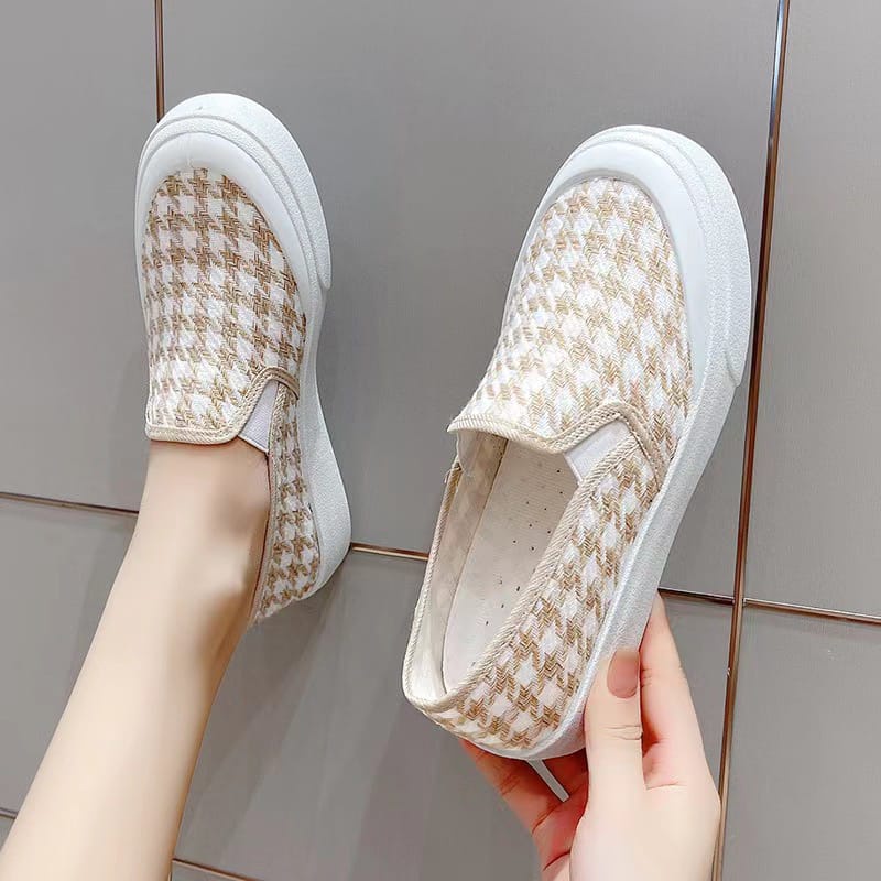 ☀ Sunly ☀ SP032 (Tanpa Kotak) Sepatu Sneakers Wanita Motif Kotak Kotak Warna Cute Sporty Model Korea Fashion Casual Sport Olahraga