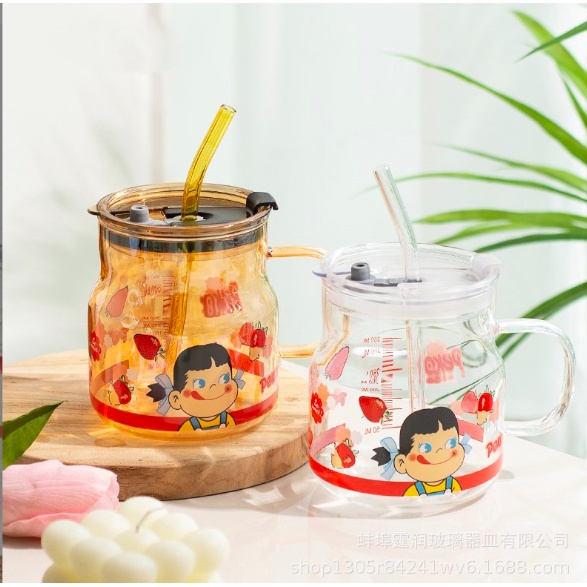 Gelas Peko Chan Tumbler Sedotan Beling / Peko Chan Glass Ware Cup Tumbler