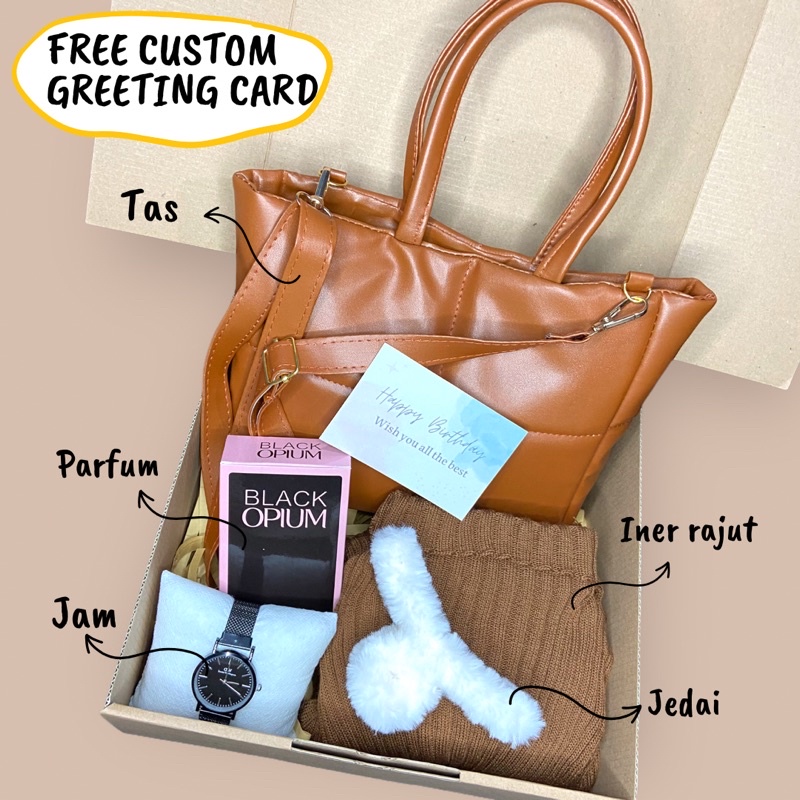 TAS FUFFY KADO OUTFIT WANITA INER RAJUT GIFTBOX HAMPERS NATAL VALENTINE ANNIVERSARY