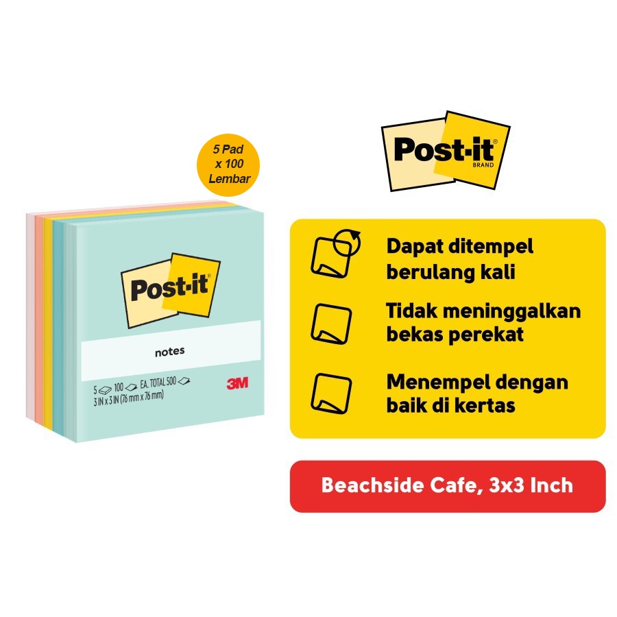 

Pusapu 3M Post-it Sticky Notes Beachside Cafe 654-5AP memo 5 Pad 3x3" 500lbr