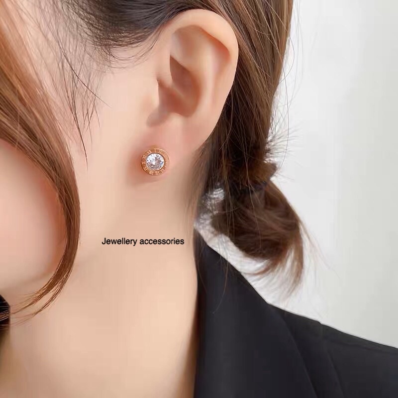 Anting Titanium Single Diamond Elegant Korea Fashion Style Vintage