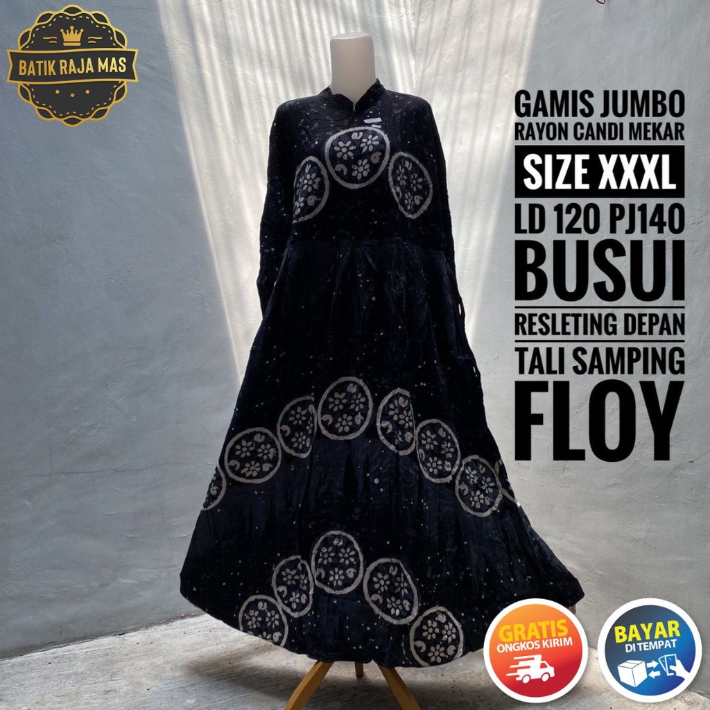 Baju Gamis Wanita Muslimah Jumbo Ibu Ibu Terbaru Syari Lebaran Busui Friendly Resleting Depan Dress 