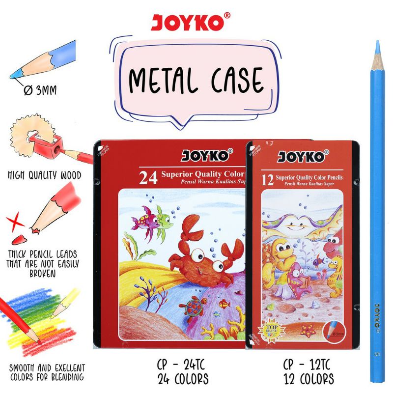 

Joyko Pensil Warna Dengan Metal Case Color Pencils Hexagonal Grip