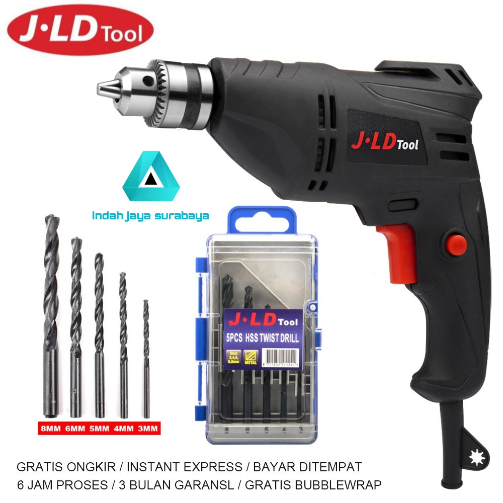 Promo Mesin Bor listrik 10mm JLD Tools 10-3 Bolak Balik + Mata Bor Besi HSS JLD Set 5 pcs