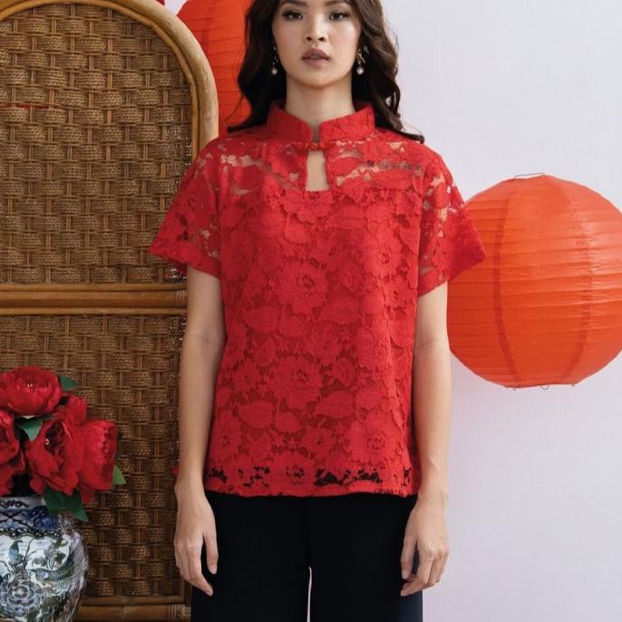 Baju Cheongsam Wanita Atasan Imlek Baju Imlek PAOPAO TOP Bahan Lace