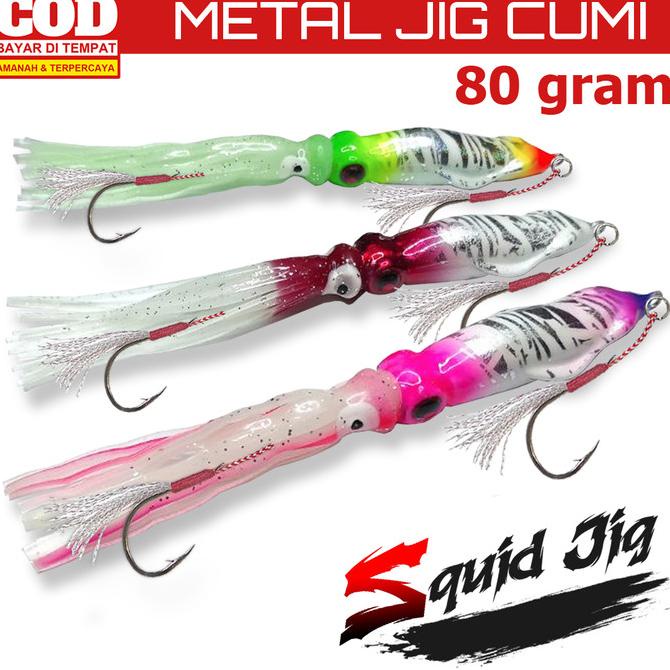[Bayar DiTempat] Metal Jig Cumi Skirt Full GID Fosfor Pancing Malam GT Killer