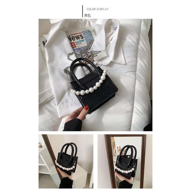 Series Luxury Pearl Mini Bag / Handbag Croco Pattern / Tas Wanita Mutiara Import / Tas Pesta Wanita 8057