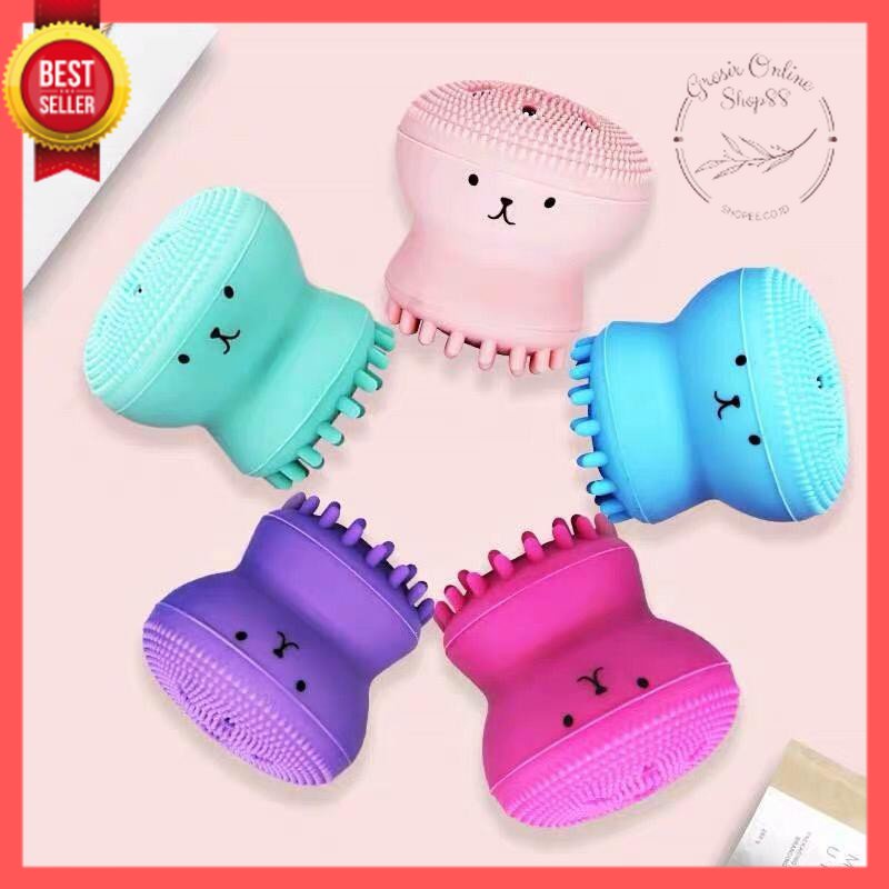 GOS -H303- Spon Wajah Bentuk Gurita - Alat Pembersih Wajah Silikon - Foamer Facial Cleanser Gurita
