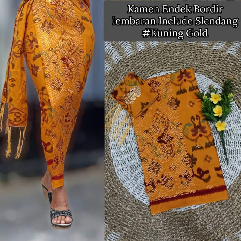 Kamen Endek  Bordir set Selendang|| Kamen Lembaran