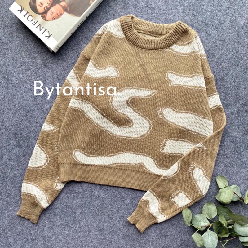 SWEATER RAJUT CROP MOTIF SNAKE PATTERN