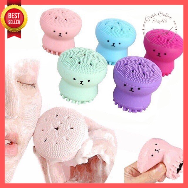 GOS -H303- Spon Wajah Bentuk Gurita - Alat Pembersih Wajah Silikon - Foamer Facial Cleanser Gurita