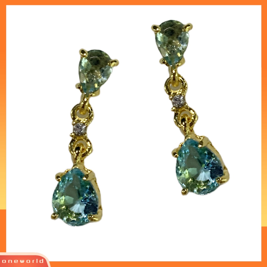 [WONE] Elegan Wanita Faux Gemstone Waterdrop Anting Pengantin Pernikahan Pertunangan Perhiasan