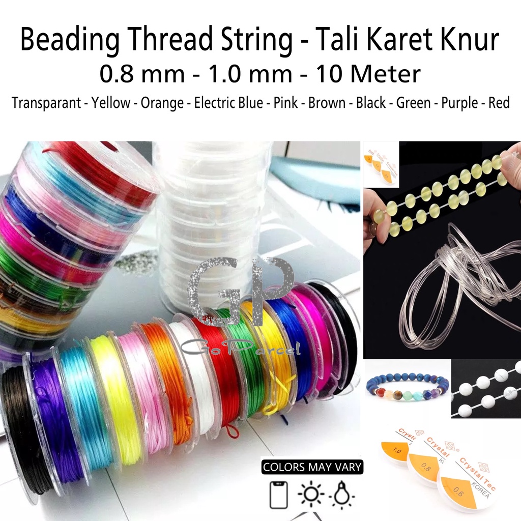 ( Rol 10 Meter ) ELASTIC CRYSTAL BAND - NYLON THREAD - TALI SENAR KARET ELASTIC KENUR BENING / ELASTIS KNUR WARNA 0.8MM