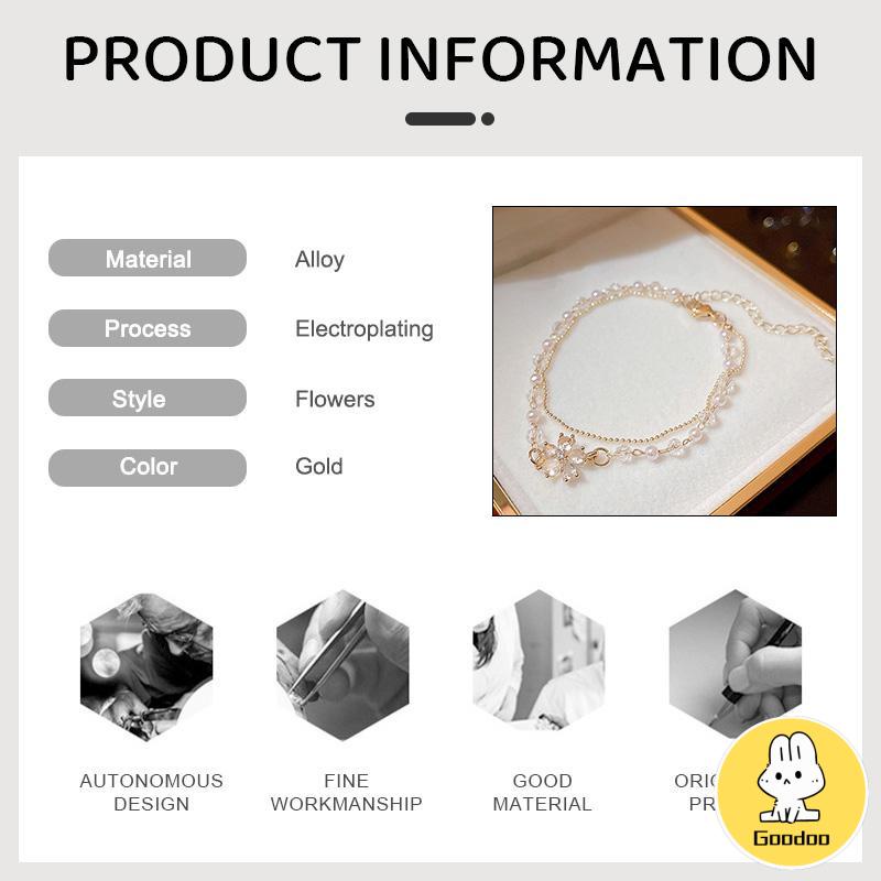 Gelang Bunga Zirkon Mutiara Lapis Ganda Desain Niche Wanita Gelang Pacar Kelas Atas -Doo