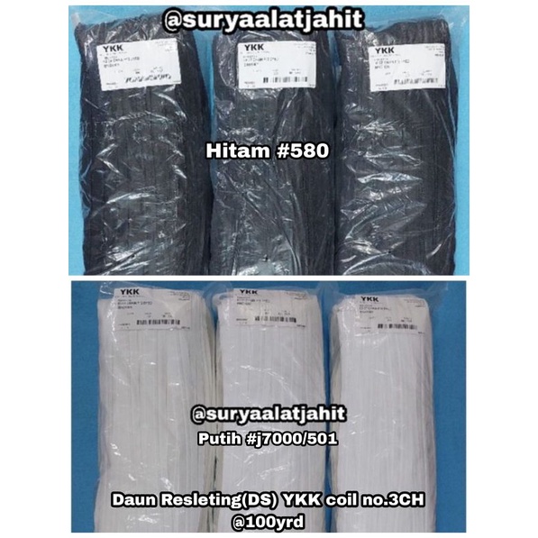 Daun Resleting YKK Coil No.3FR @100Y =rp.193.500/1Rol