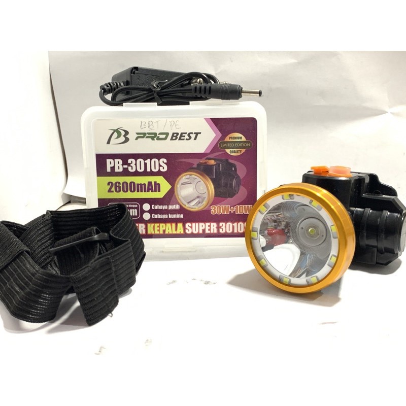 ( COD ) Senter Kepala 30 Watt Plus 10 Watt Probest PB 3010S Headlamp Outdoor CAMPING MANCING Warna Putih Berkualitas