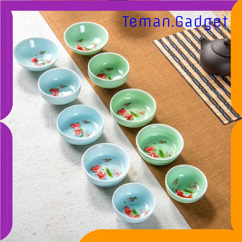 TG - DPR JUSEN Cangkir Teh Keramik Chinese Celadon Fish Teacup 33ml - D042