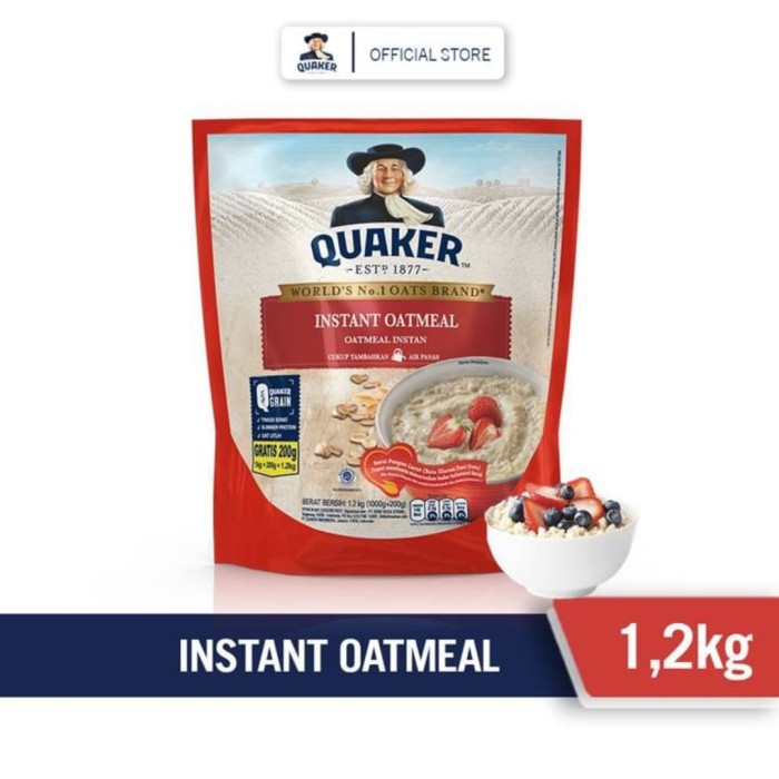 

[new] Quaker Oat instant cook oatmeal 1,2kg 1200gram merah