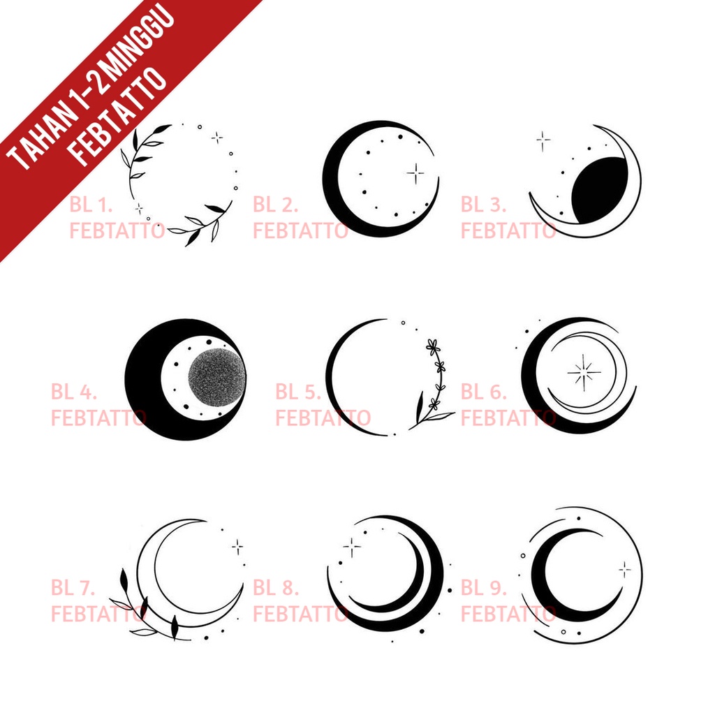 Tato Temporer Tato Bulan Sabit Tato minimalis Stiker Tato - BL1-9