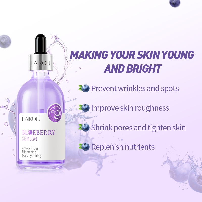 LAIKOU Blueberry Facial Mengencangkan Pori-Pori Essence Memudarkan Noda Hitam Anti-aging 100ml