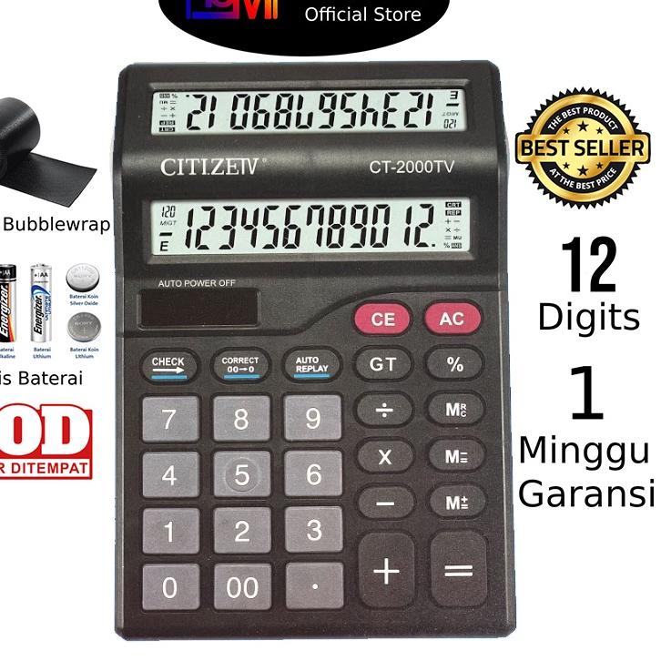 

[PRODUK LIZOO] Kalkulator 2 Layar CT-2000TV 12 Digit - Calculator Check Dual 2 Power MJE