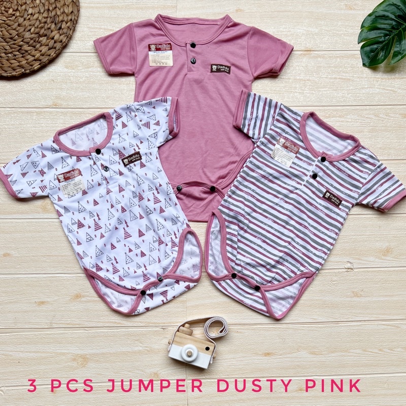 3 PCS Jumper Bayi Segitiga DADIDU 0-6 Bulan DUSTY PINK Series / Baju Bayi Jumper Segitiga / Baju bayi Kodok Segitiga