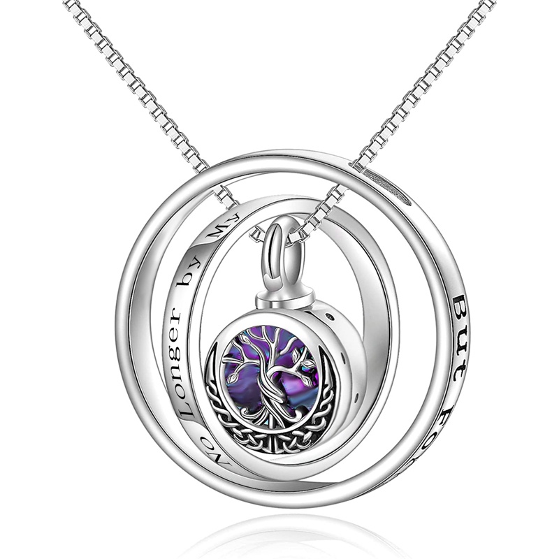 Sterling Silver Pohon Kehidupan Guci Kalung Untuk Abu Abalone Shell Tree Of Life Pendant Cremation Jewelry