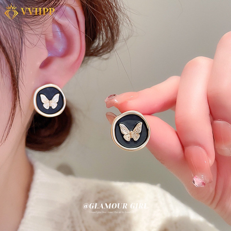 Anting Tusuk Kupu-Kupu Simple Untuk Wanita Aksesoris Perhiasan Anting Emas