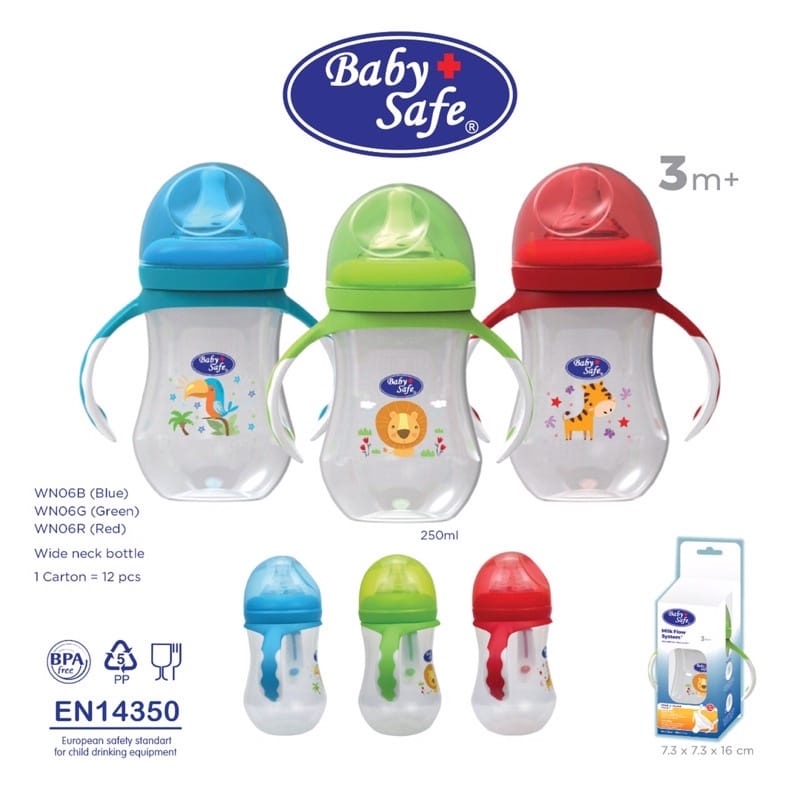 Baby Safe Wide Neck Milk Flow System Bottle / Botol Susu Leher Tebal / Botol Susu Handle