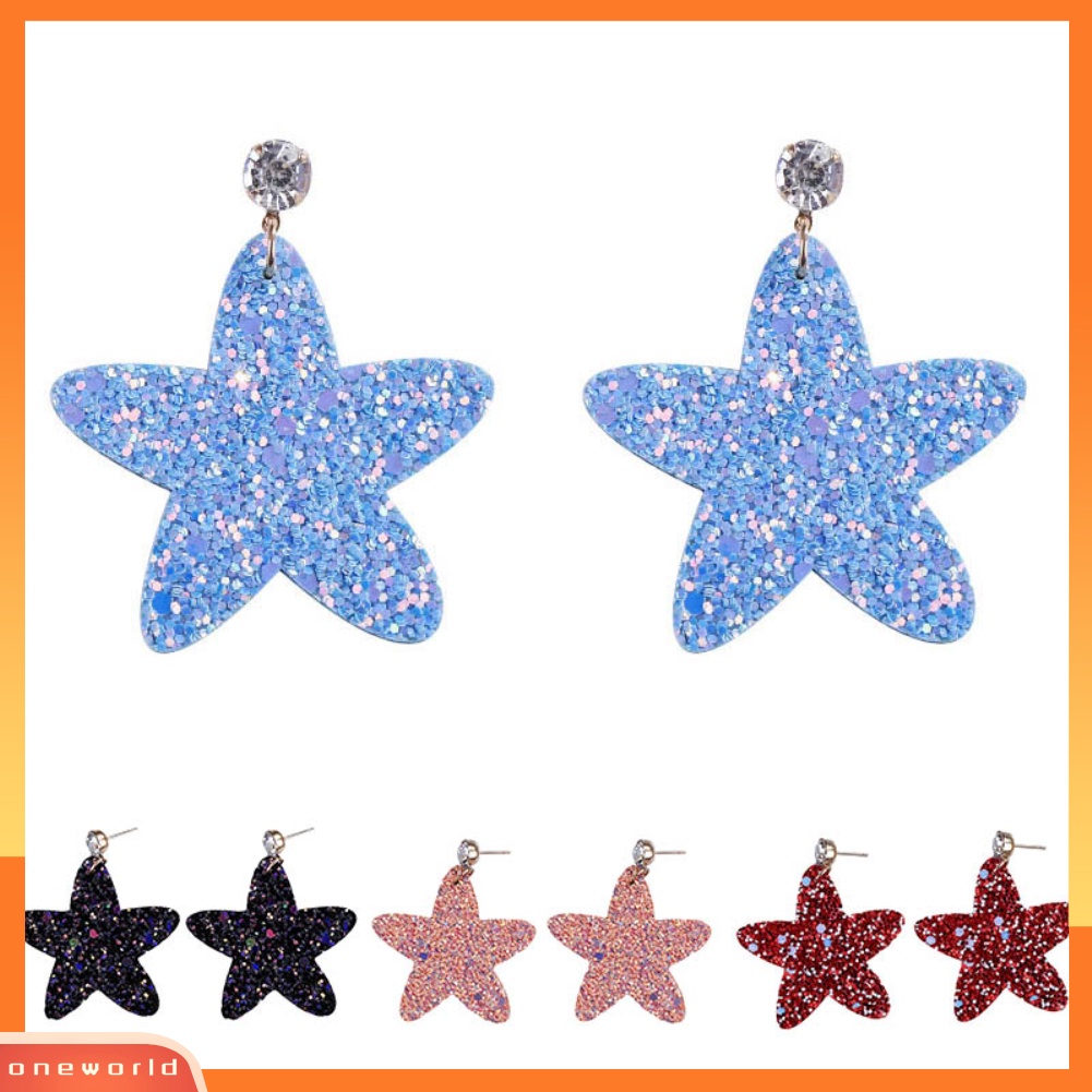 [WONE] Payet Manis Pentagram Menjuntai Ear Stud Earrings Wanita Perhiasan Hadiah Ulang Tahun