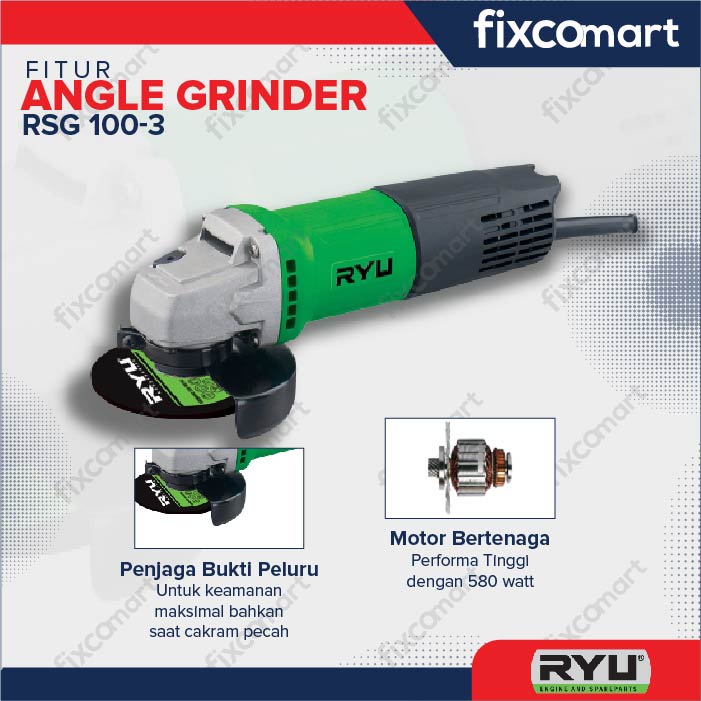 Ryu Angle Grinder Rsg 100-3 / Mesin Gerinda Tangan 4 Inch 4&quot; / Gurinda / Grinda