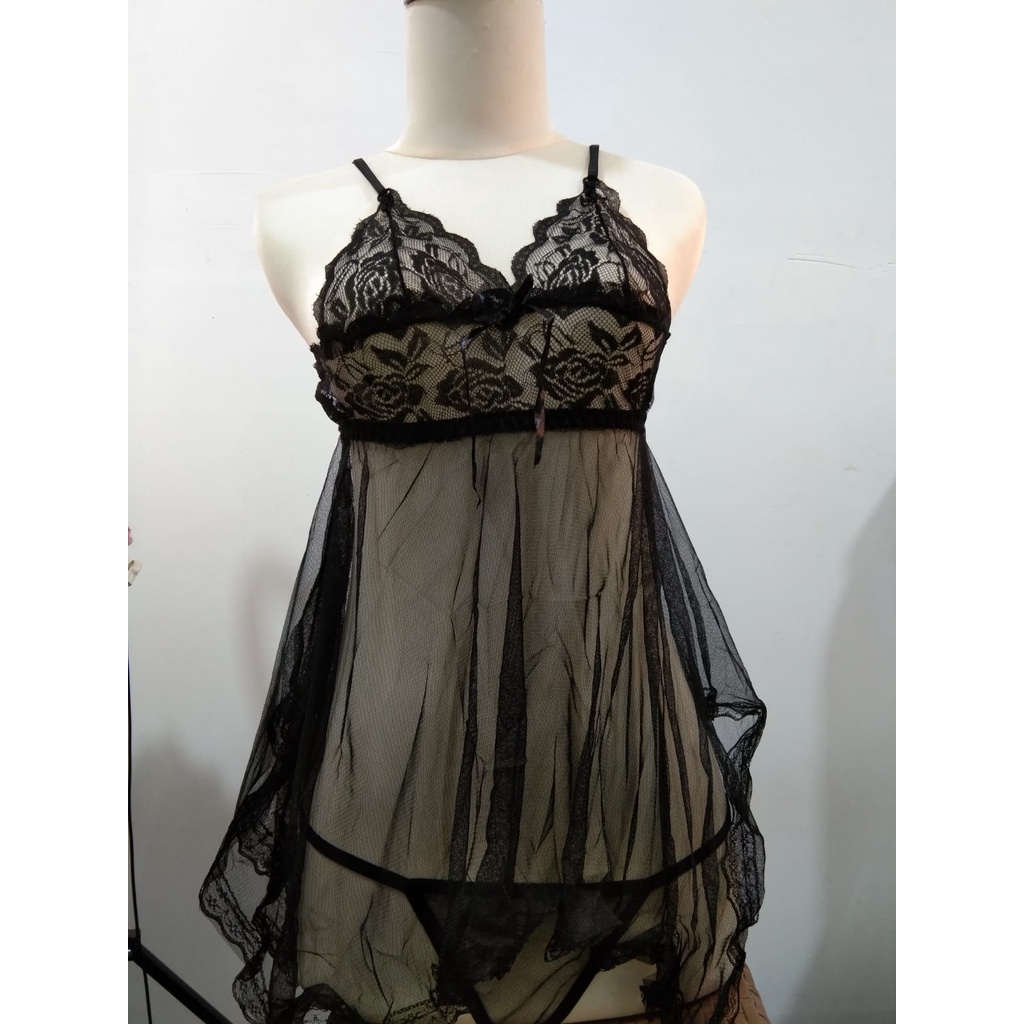 •Jollybell.id•BT002 Pakaian Lingerie Sexy V-Neck Model Renda Serat Mesh Eksotis / G String Bra Set Dres-5