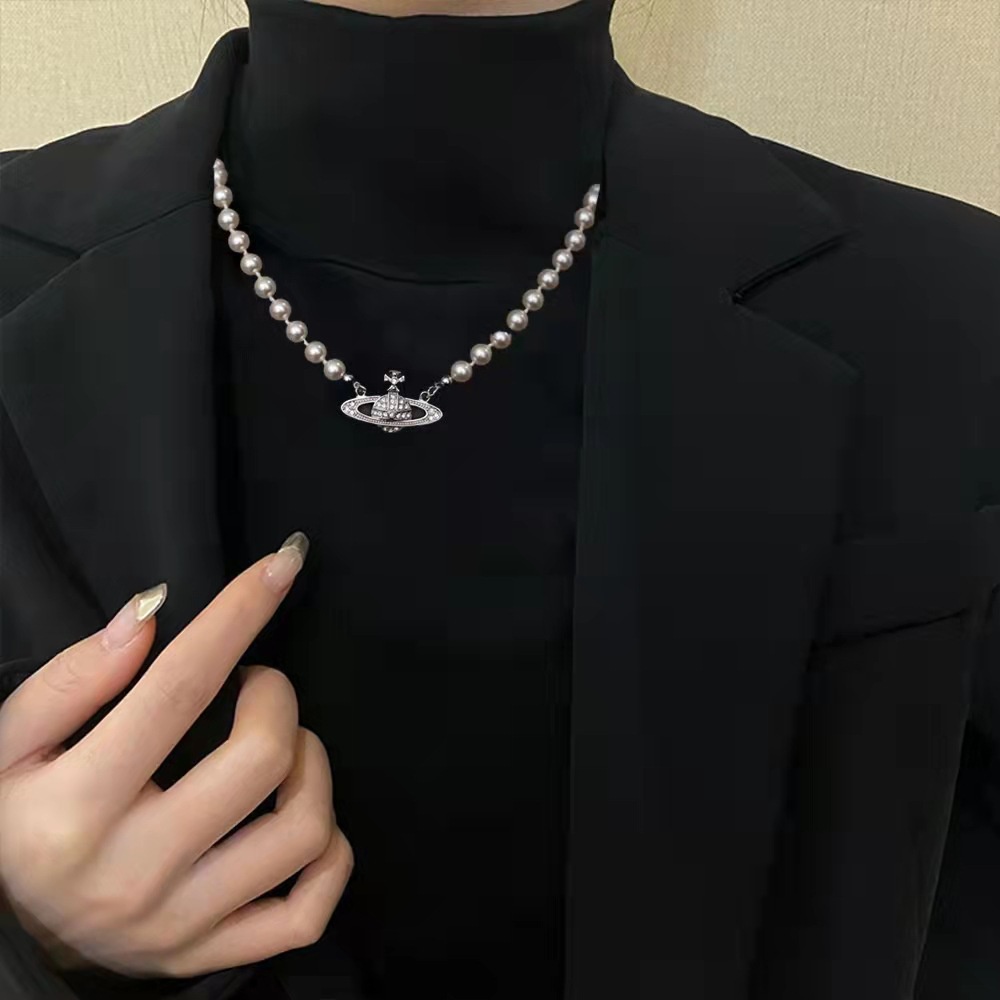 Kalung Mutiara Planet Zirkon Korea Liontin Fashion Elegan Untuk Aksesoris Perhiasan Wanita