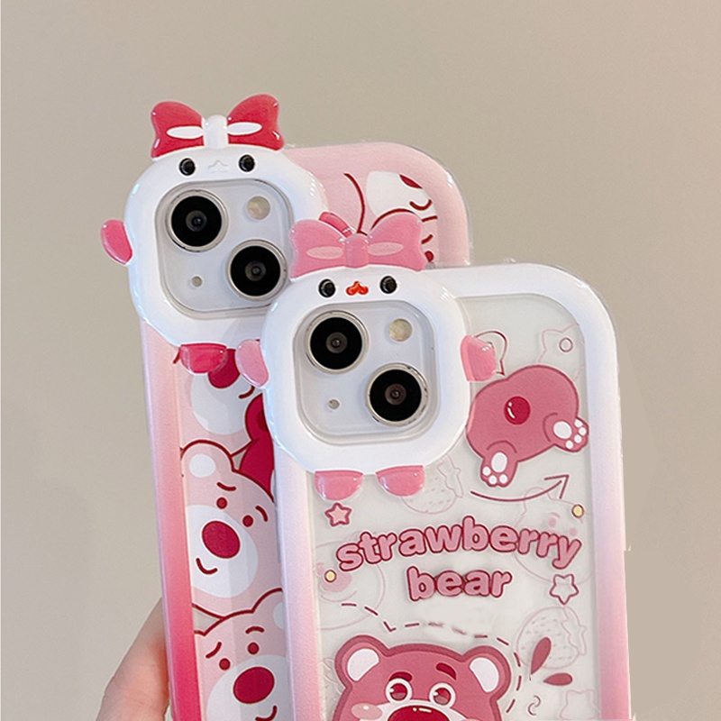 Realme 10 C55 C35 C30 C31 C25Y C25 C25s 9i C21 C12 C11 C20 C21Y C17 C15 C3 5i 6i 7i 5s 5 C2 Narzo 50A Prime Cute Strawberry Bear Manyo Kartun Busur-Simpul Monster Lensa Soft Case BY