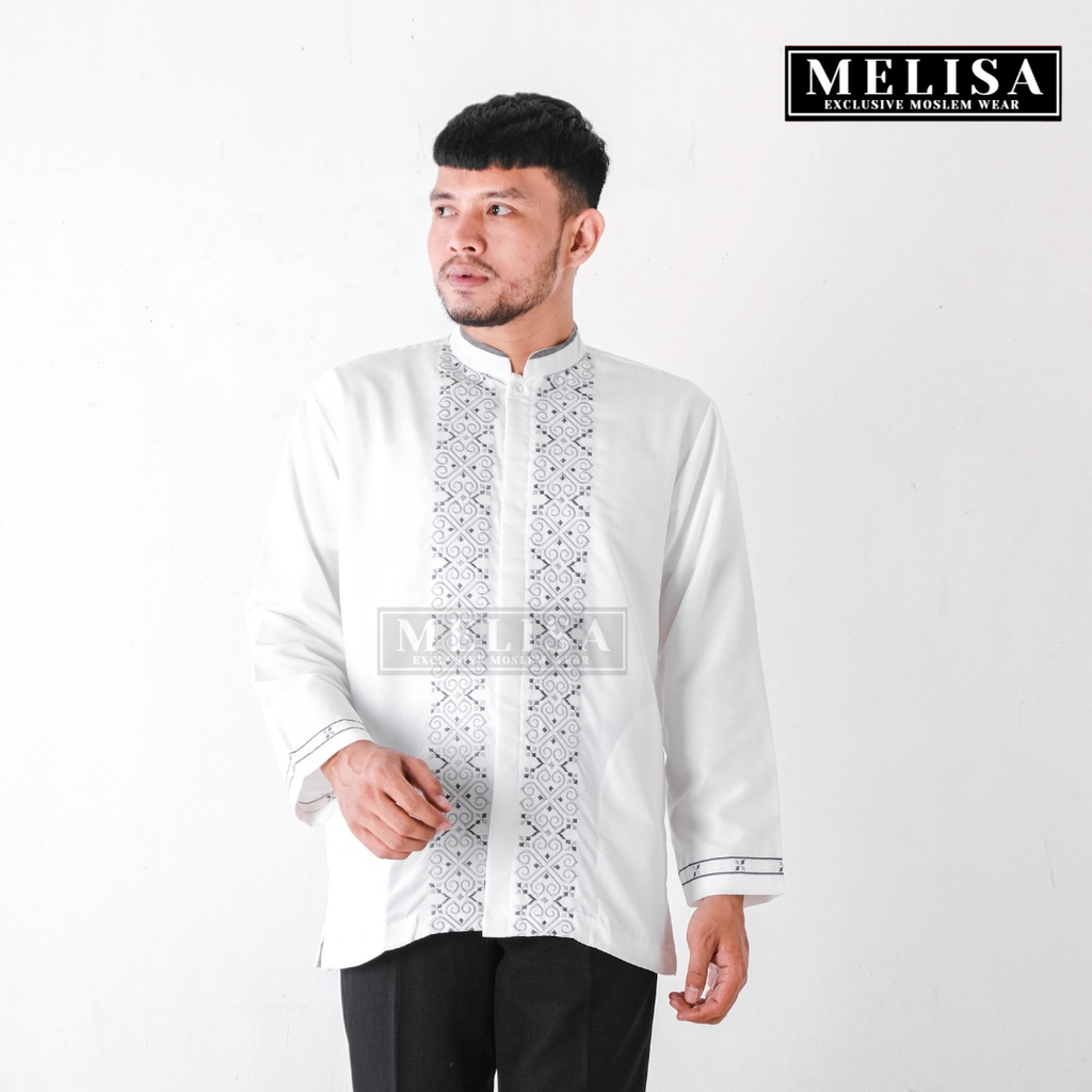 baju koko pria lengan panjang bahan poli katun warna putih tulang size M L XL Baju Koko Lengan Pendek Baju Koko Fashion Muslim Pria Dewasa Terbaru